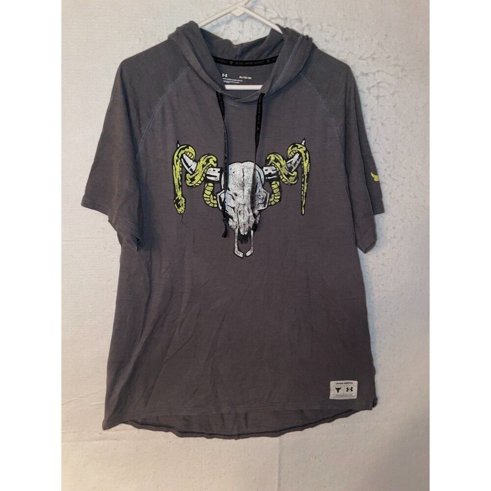 Under Armour Project Rock Hoodie Gray Blood Sweat Respect Short Sleeve Men's XL